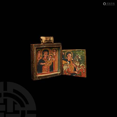 Ethiopian Portable Double-Sided Icon with Virgin and Saints