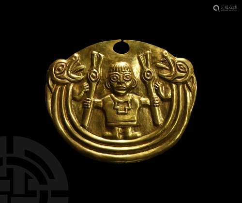 Prehispanic Moche Sican Nose Ornament with Warrior