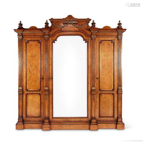 A fine Victorian burr walnut and marquetry wardrobe attribut...