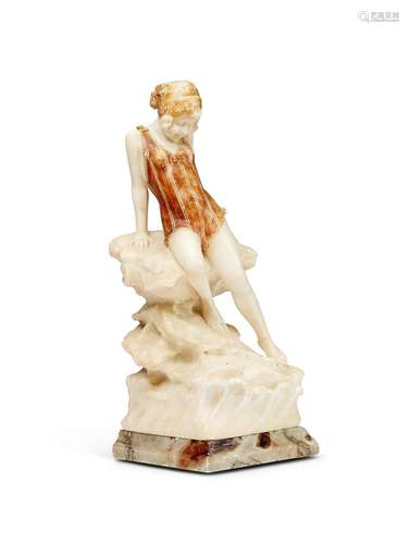 An early 20th century Italian alabaster figural lamp of a gi...