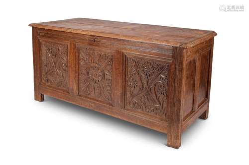 A 17th century carved oak chest