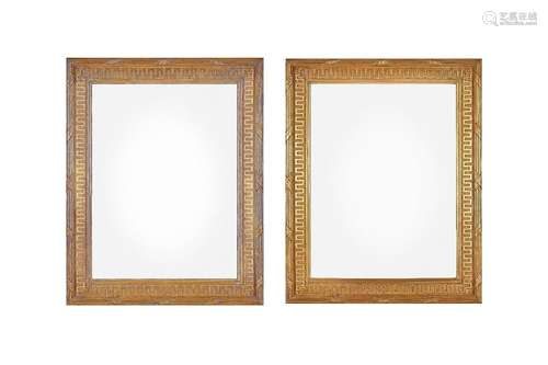 A pair of Louis XVI style carved giltwood rectangular mirror...