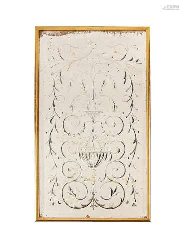 A large late 19th century etched glass mirror in a later gil...