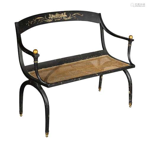 A late 19th century Empire style ebonised and parcel gilt se...