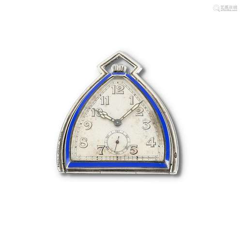 An Art Deco enamel decorated silver pocket watch/travel cloc...