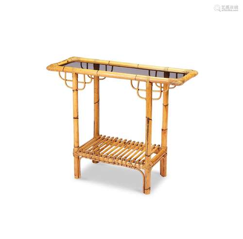 A vintage bamboo console table