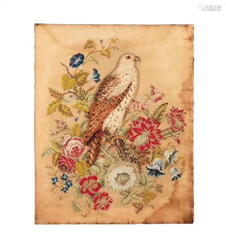 A Victorian beadwork and raised woolwork tapestry of a kestr...