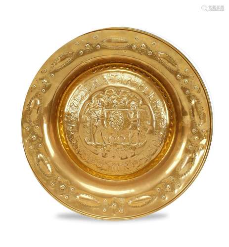 A large Dutch brass alms dish, mid 19th century