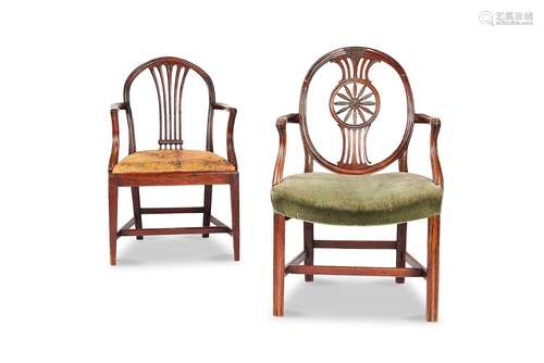 A George III wheel back open armchair, together with a Georg...