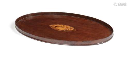 A large George III mahogany and sycamore marquetry oval tray