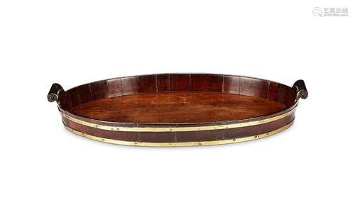 A small George III mahogany and brass bound tray