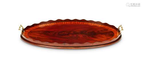 A George III mahogany, satinwood banded oval tray