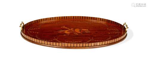 A late 19th century marquetry oval tray in the George III st...