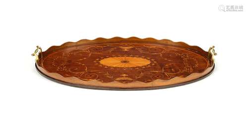 A late 19th mahogany and marquetry tray in the George III st...