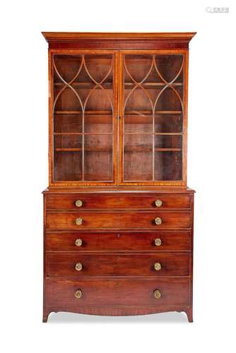 A George III mahogany, satinwood and purplewood banded secre...