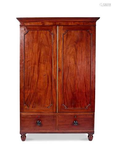 A small late George III mahogany hanging press cupboard