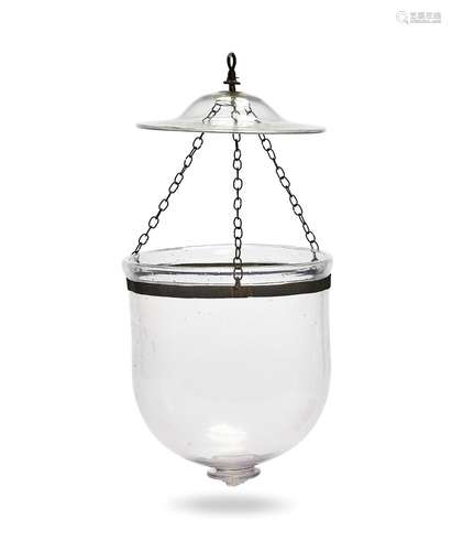 A Regency cut glass hurricane bell lantern