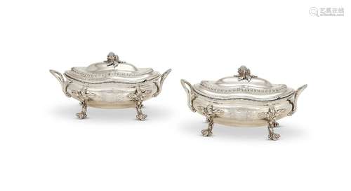 A good pair of George III silver covered sauce tureens, make...