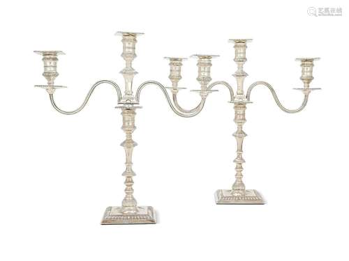 A pair of late Victorian silver 3-light candelabra in early ...