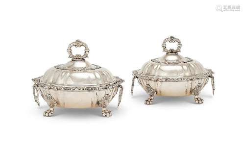 A pair of George IV silver covered vegetable dishes by Sebas...