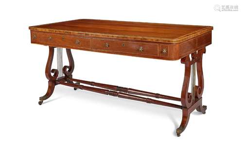 A Regency partridgewood & satinwood banded library table...