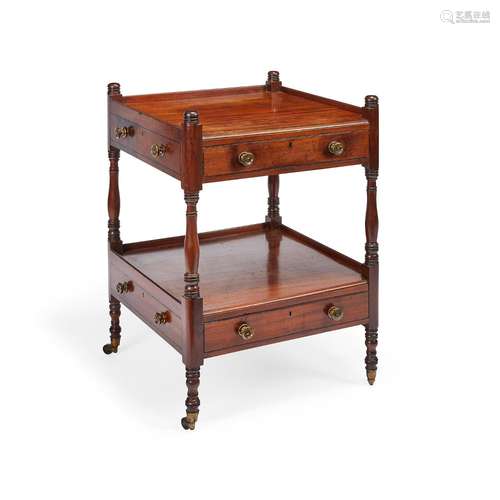 A mahogany two-tier square centre what-not labelled J.Taylor...