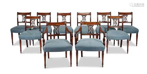 A set of ten Regency mahogany carved dining chairs, includin...