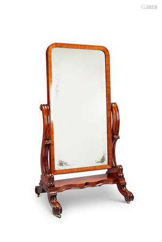 A William IV mahogany cheval mirror