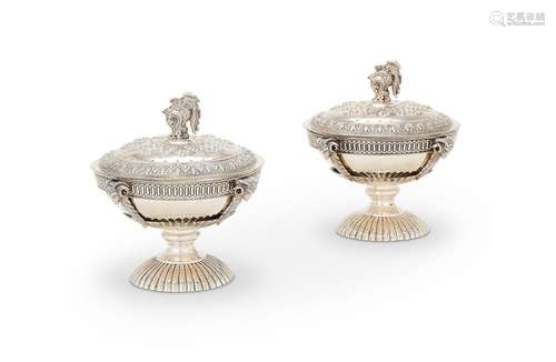 A very decorative pair of Victorian silver covered bowls by ...