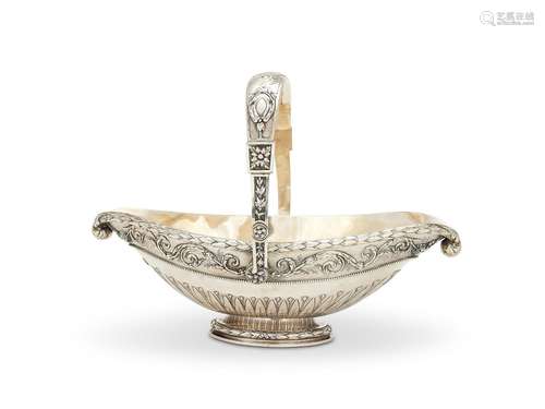 A large French silver swing-handled fruit basket of navette ...