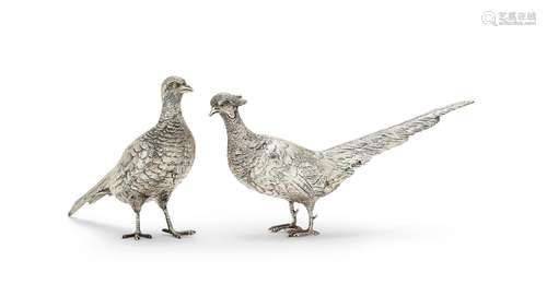 A pair of modern silver pheasant table ornaments by Richard ...