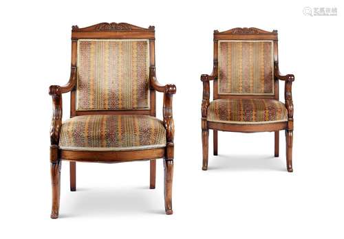 A set of eight Empire carved mahogany chaises including two ...