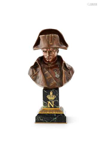 A 19th century bronze bust of Napoleon by the Pinedo Foundar...