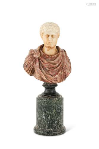 A 19th century mixed marble bust of an Emperor after the ant...