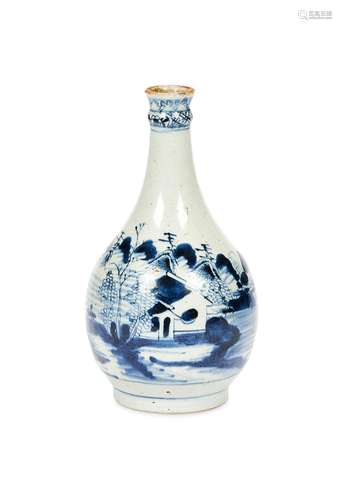 An 18th century Chinese provincial blue and white bottle vas...