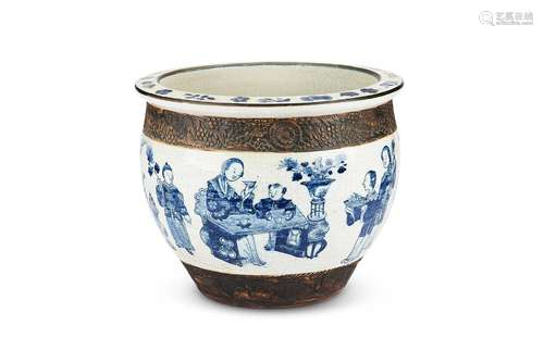 A 19th c. Chinese blue and white earthenware crackle glaze j...