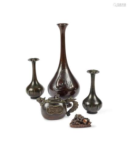 A group of five late 19th century Oriental bronze objects