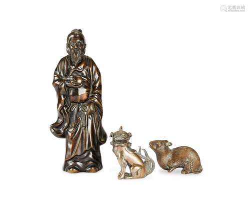 A group of three late 19th century Chinese patinated bronzes