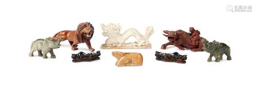 A group of eight various Oriental carved animal figures