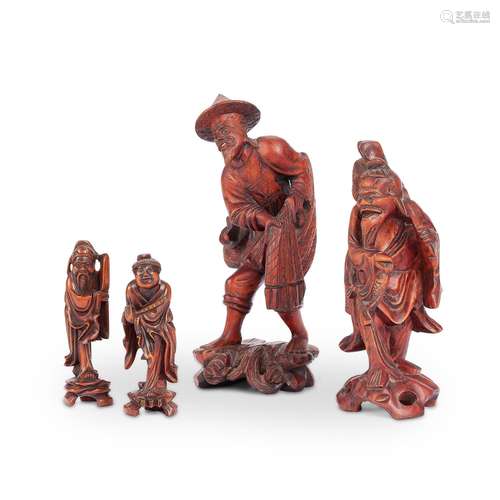 A group of thirteen Japanese boxwood figures