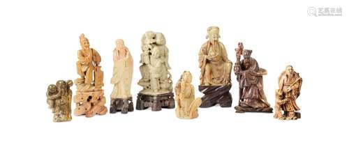 A group of eight late 19th century Chinese carved soapstone ...