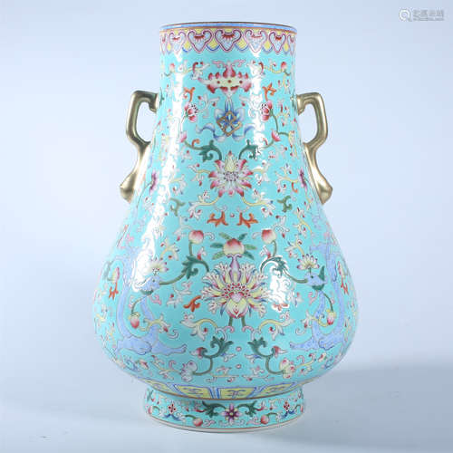 Qing Dynasty Qianlong pastel double ear bottle