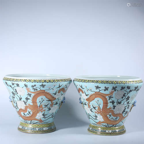 A pair of pastel flowerpots in Guangxu of Qing Dynasty