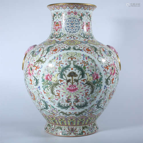 Qing Dynasty Qianlong pastel animal ear bottle