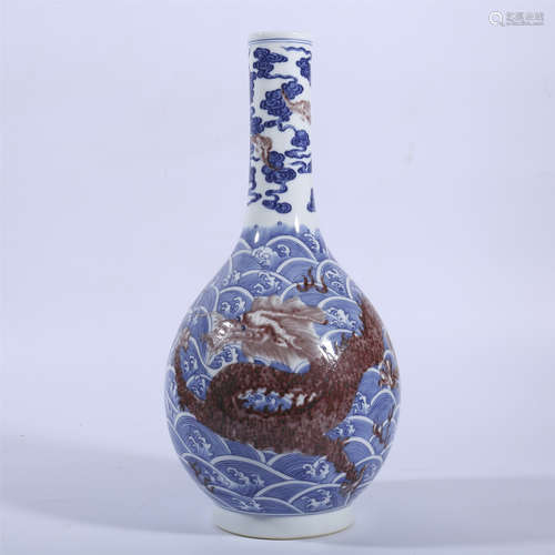 Qing Dynasty Qianlong blue and white underglaze red gall bot...