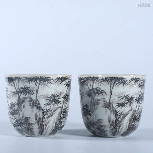 A pair of Yongzheng ink colored cups in the Qing Dynasty