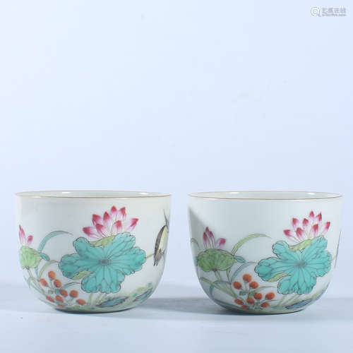 A pair of Qing Dynasty Yongzheng pastel cups