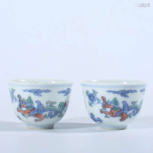 Ming Dynasty Chenghua doucai small cup pair