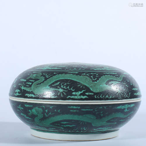 Qing Dynasty Kangxi ink bottom green color cover box