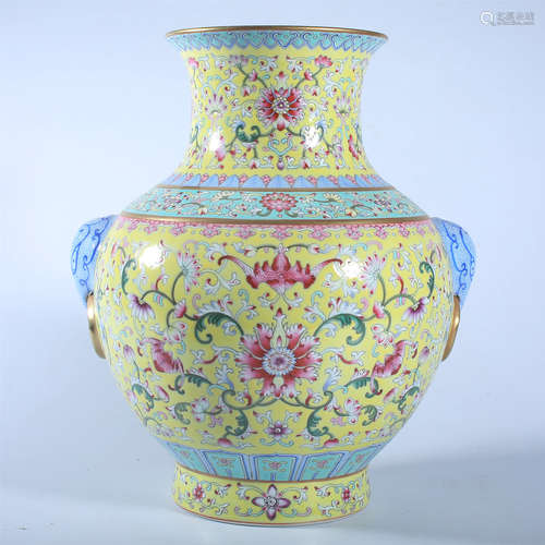 Qing Dynasty Qianlong pastel double ear bottle